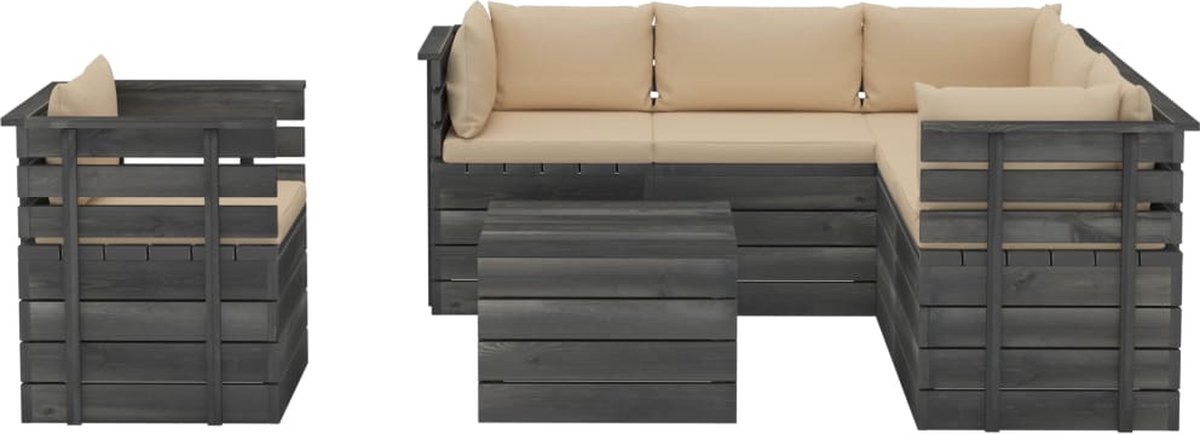 Vidaxl 7-delige Loungeset Met Kussens Pallet Massief Grenenhout - Beige