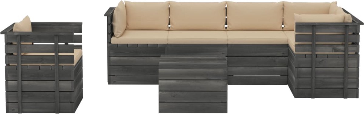 Vidaxl 7-delige Loungeset Met Kussens Pallet Massief Grenenhout - Beige