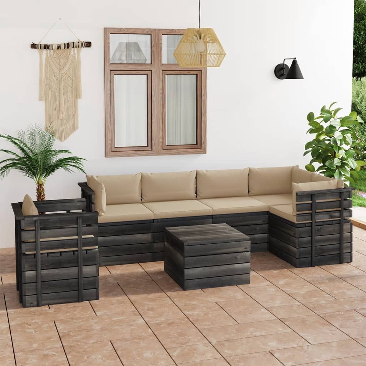 Vidaxl 7-delige Loungeset Met Kussens Pallet Massief Grenenhout - Beige