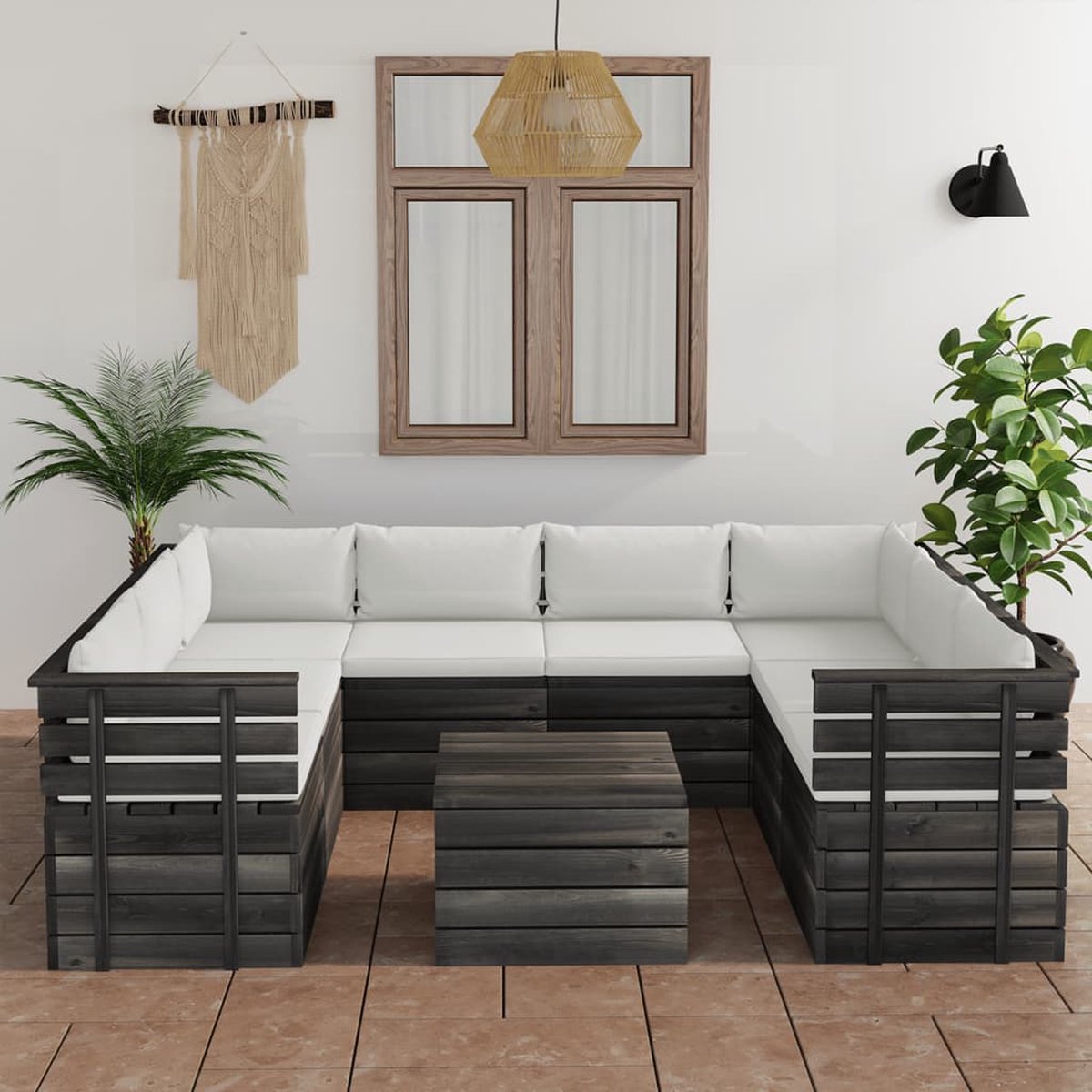 Vidaxl 9-delige Loungeset Met Kussens Pallet Massief Grenenhout