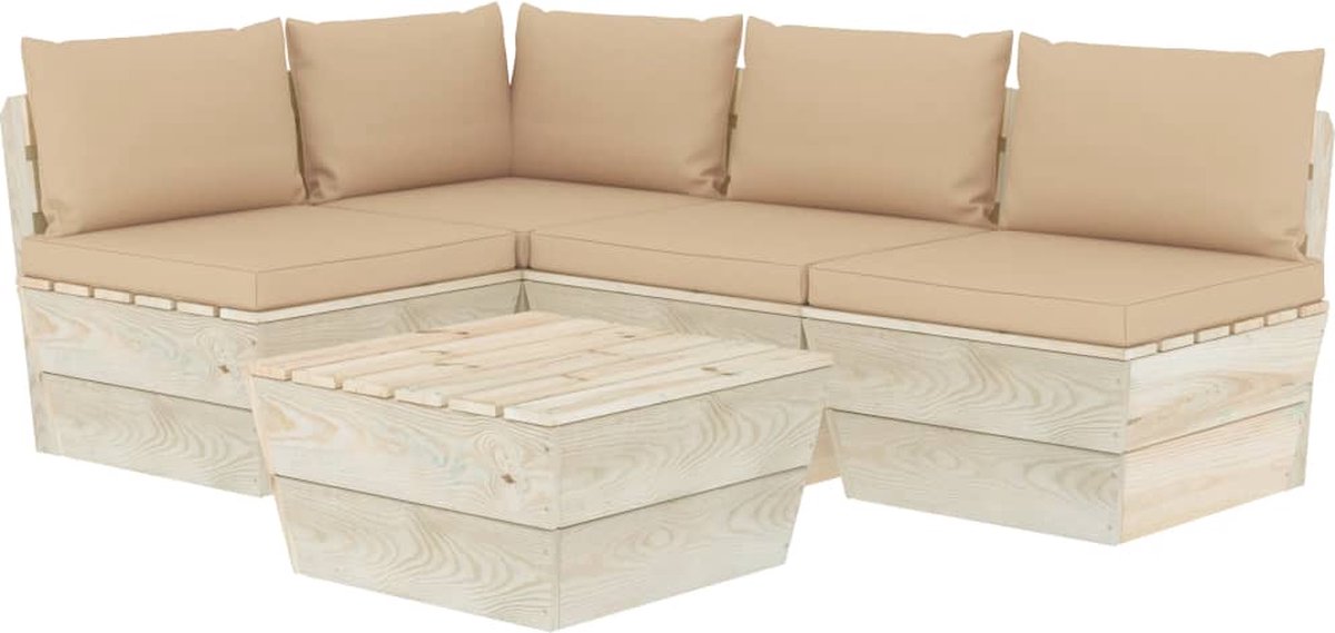Vidaxl 5-delige Loungeset Met Kussens Pallet Vurenhout - Beige