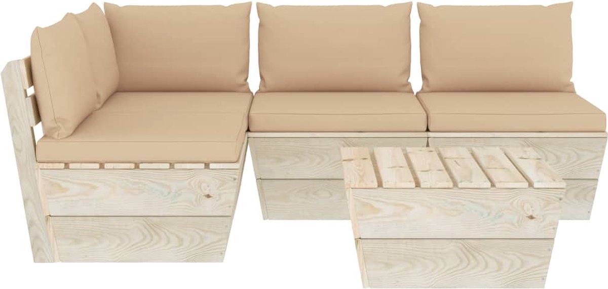 Vidaxl 5-delige Loungeset Met Kussens Pallet Vurenhout - Beige