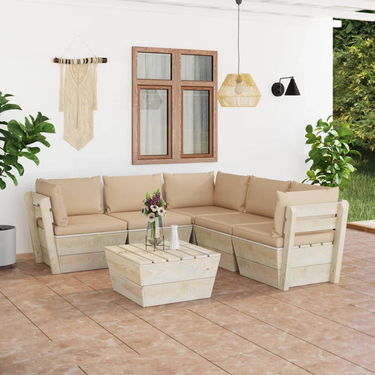 Vidaxl 6-delige Loungeset Met Kussens Pallet Vurenhout - Beige