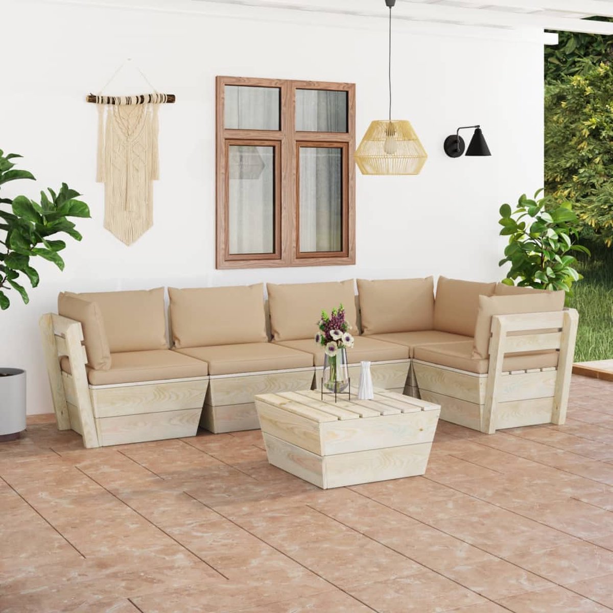 Vidaxl 6-delige Loungeset Met Kussens Pallet Vurenhout - Beige