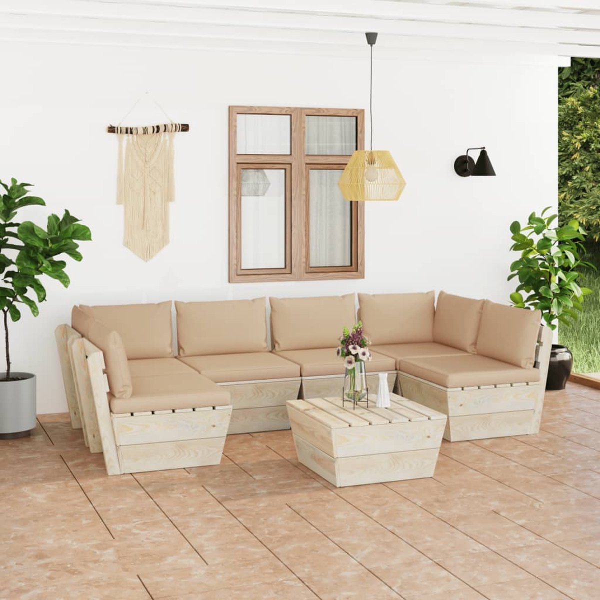 Vidaxl 7-delige Loungeset Met Kussens Pallet Vurenhout - Beige