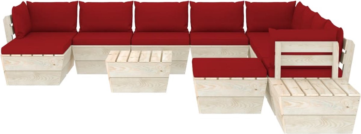 Vidaxl 12-delige Loungeset Met Kussens Pallet Vurenhout - Rood