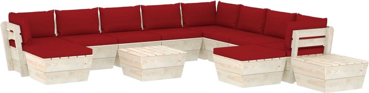 Vidaxl 12-delige Loungeset Met Kussens Pallet Vurenhout - Rood