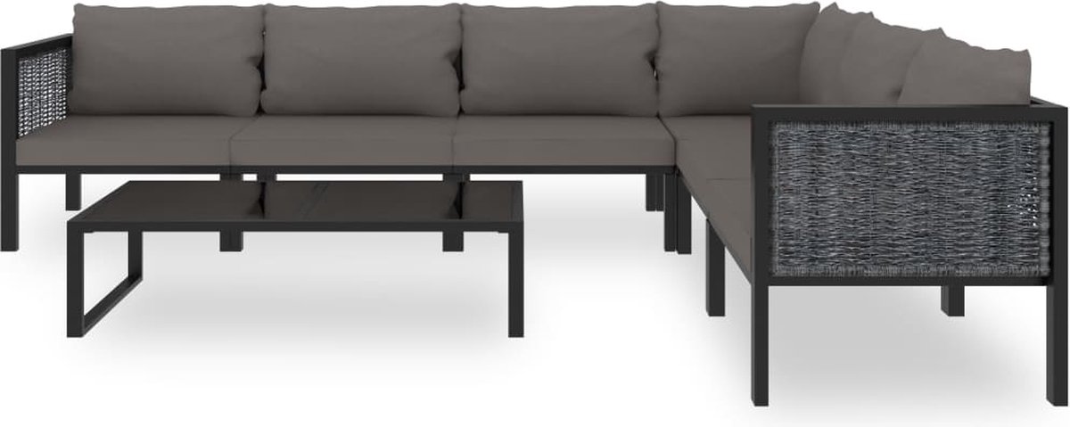 Vidaxl 7-delige Loungeset Met Kussens Poly Rattan Antraciet - Grijs
