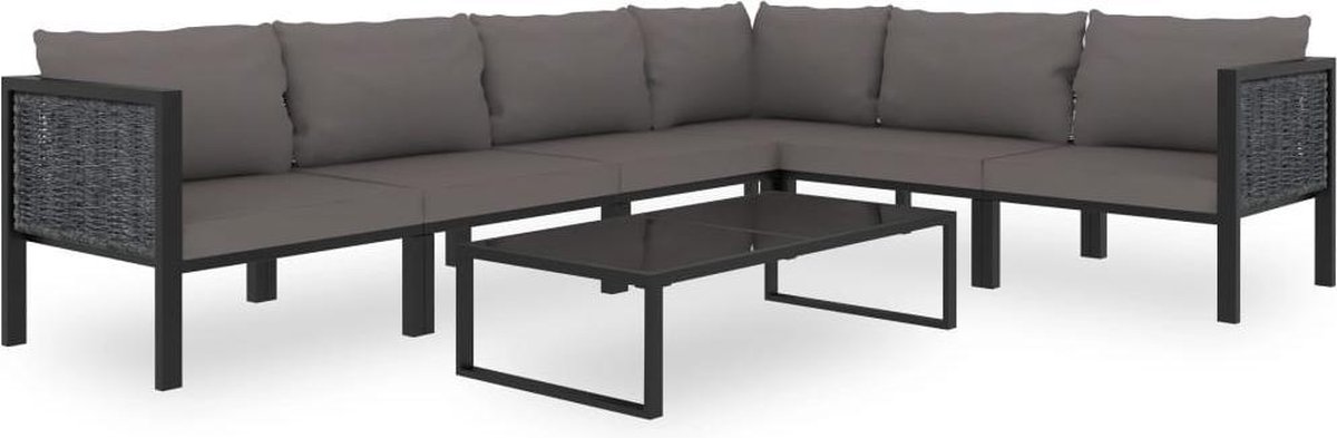 Vidaxl 7-delige Loungeset Met Kussens Poly Rattan Antraciet - Grijs