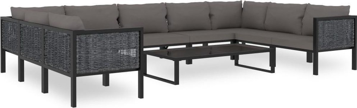 Vidaxl 10-delige Loungeset Met Kussens Poly Rattan Antraciet - Grijs