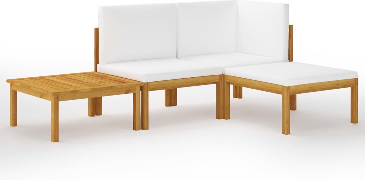 Vidaxl 4-delige Loungeset Met Kussens Massief Acaciahout Crème - Bruin