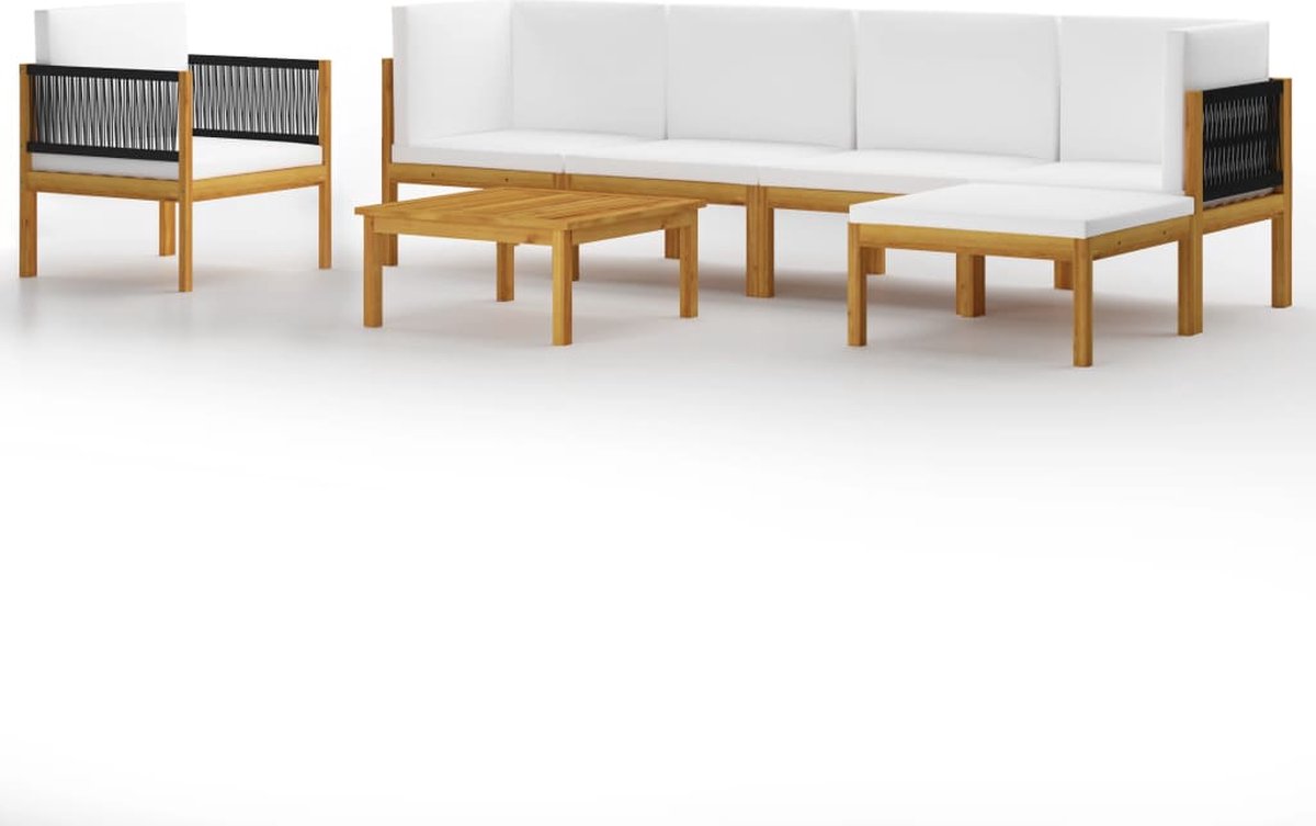 Vidaxl 7-delige Loungeset Met Kussens Massief Acaciahout Crème - Bruin