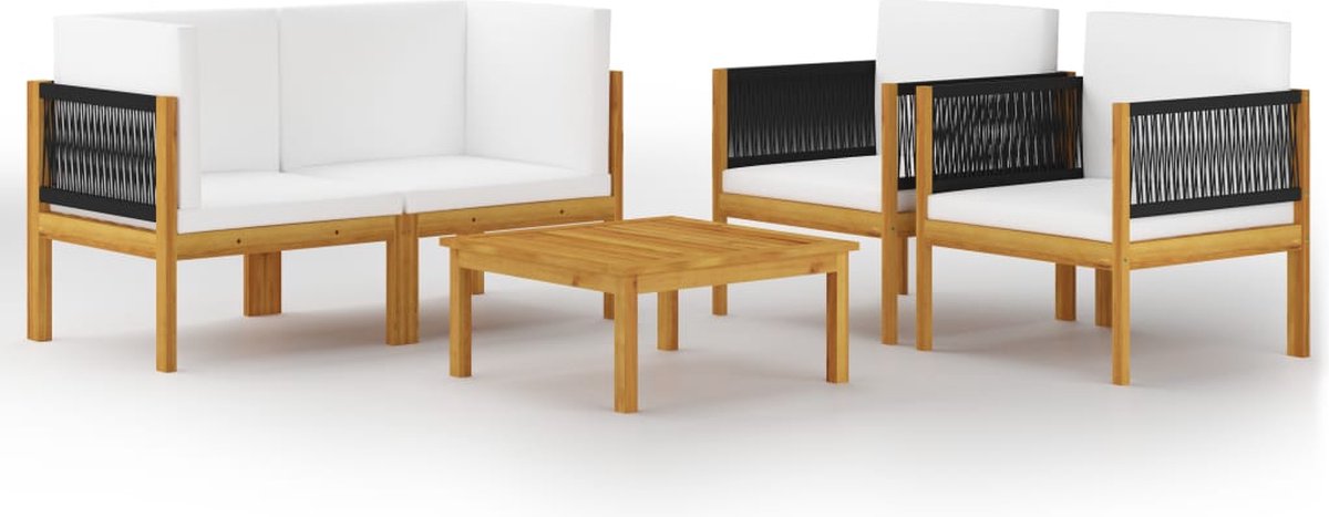 Vidaxl 5-delige Loungeset Met Kussens Massief Acaciahout Crème - Bruin