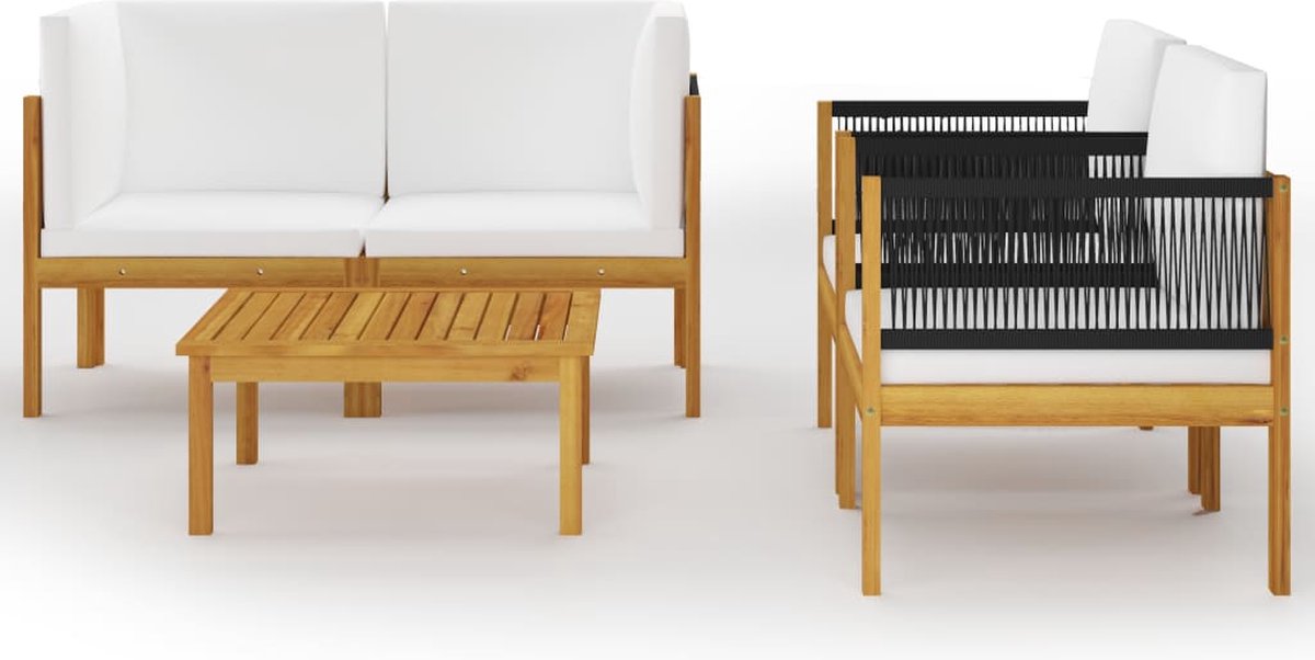 Vidaxl 5-delige Loungeset Met Kussens Massief Acaciahout Crème - Bruin