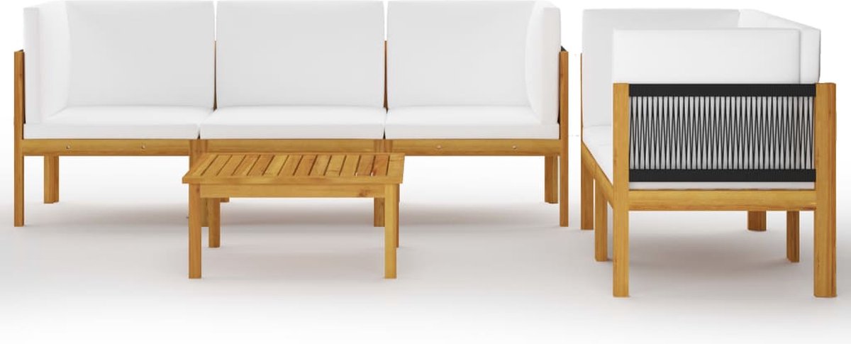 Vidaxl 6-delige Loungeset Met Kussens Massief Acaciahout Crème - Bruin
