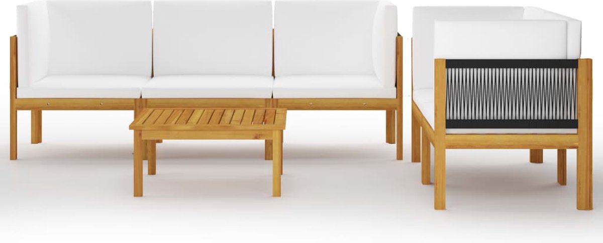 Vidaxl 6-delige Loungeset Met Kussens Massief Acaciahout Crème - Bruin