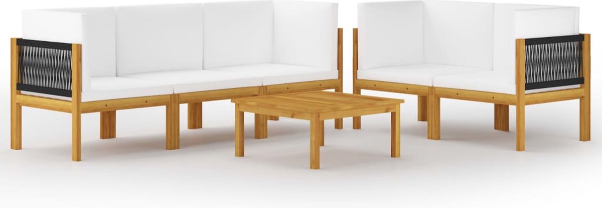 Vidaxl 6-delige Loungeset Met Kussens Massief Acaciahout Crème - Bruin