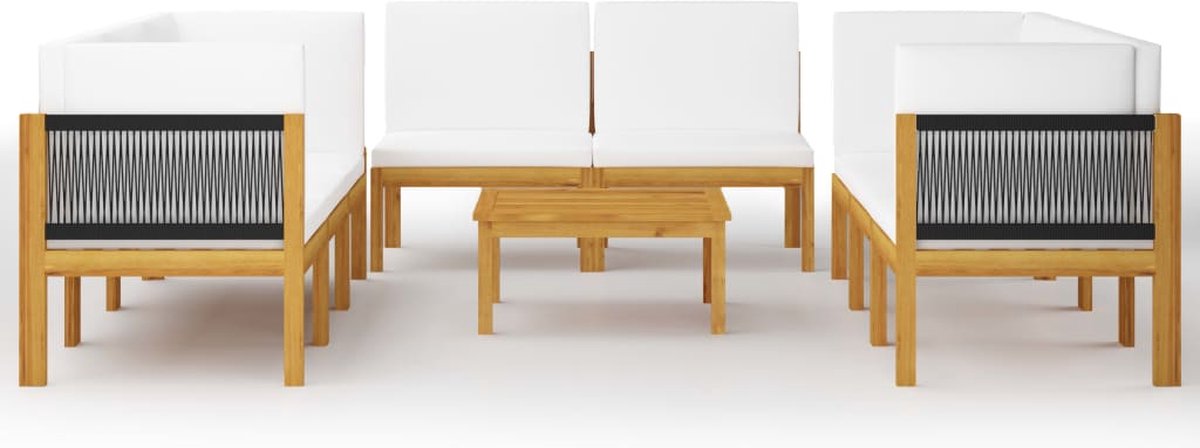 Vidaxl 9-delige Loungeset Met Kussens Massief Acaciahout Crème - Bruin