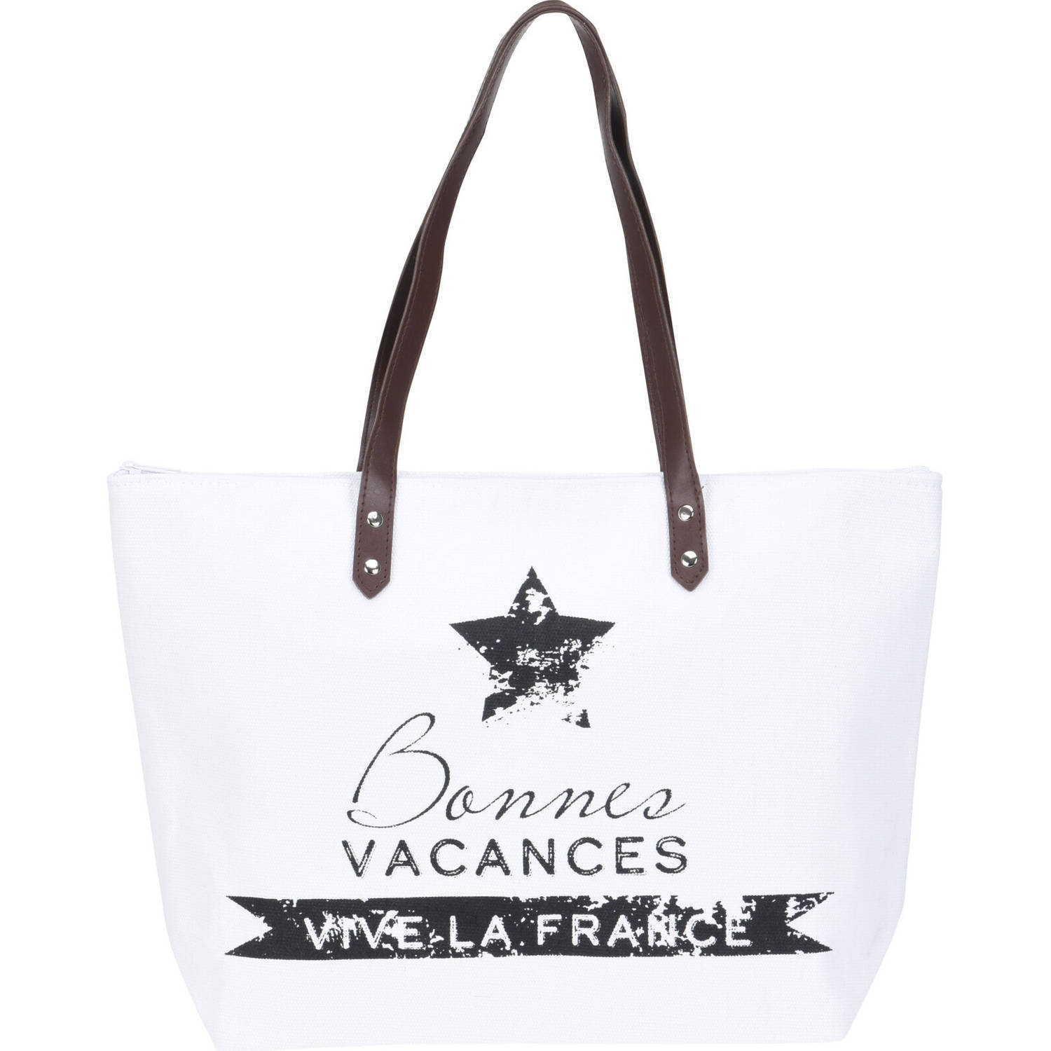 Pro Beach Strandtas Vive La France 31 X 45 Cm - Strandshoppers Van Polyester - Wit