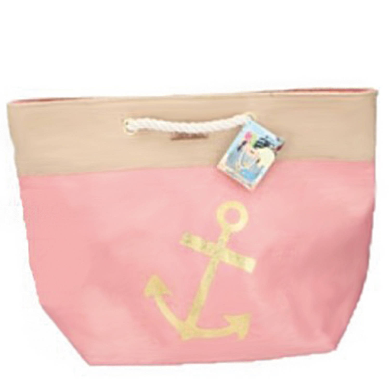 EDCO Strandtas Met Anker 38 X 51 Cm - Strandshoppers Van Katoen - Roze