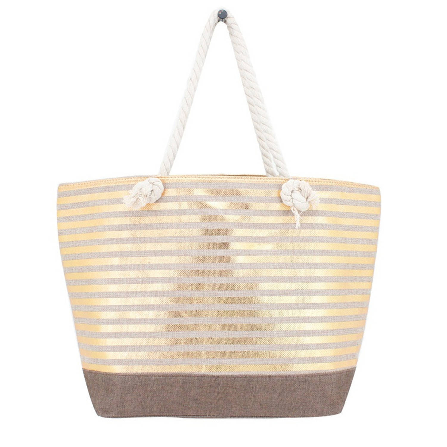 Skandinavian Strandtas Gestreept Glanzend 33 X 53 Cm - Strandshoppers/boodschappentassen Van Polyester - Goud