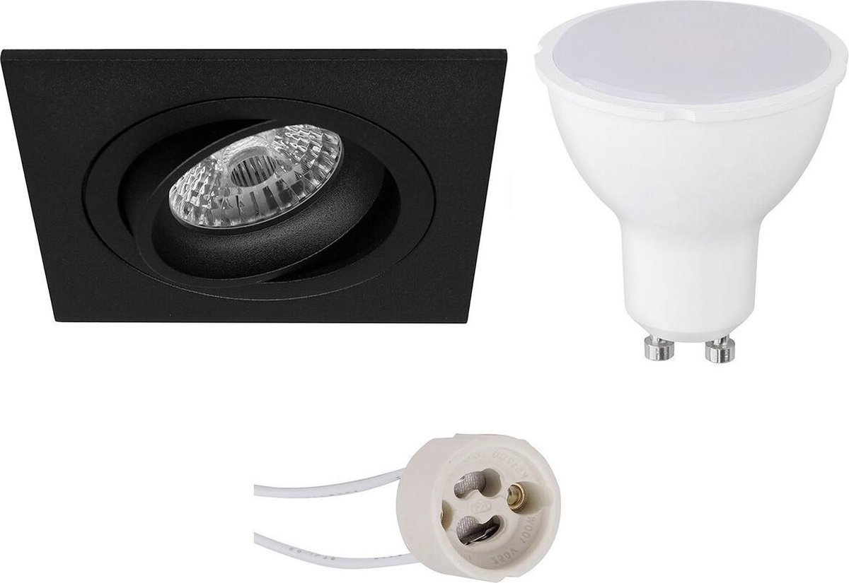 BES LED Led Spot Set - Pragmi Borny Pro - Gu10 Fitting - Inbouw Vierkant - Mat - 4w - Warm Wit 3000k - Kantelbaar - 92mm - Zwart