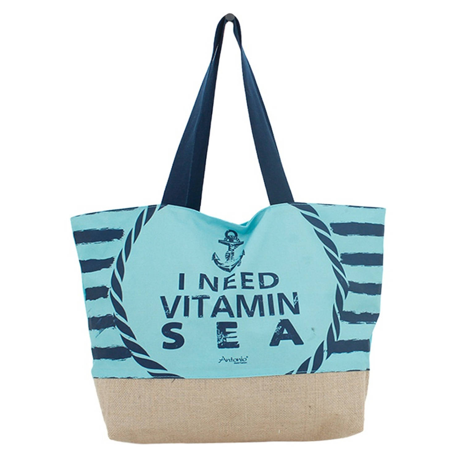 Antonio World Fashion Strandtas I Need Vitamin Sea 37 X 53 Cm - Strandshoppers Van Polyester - Blauw