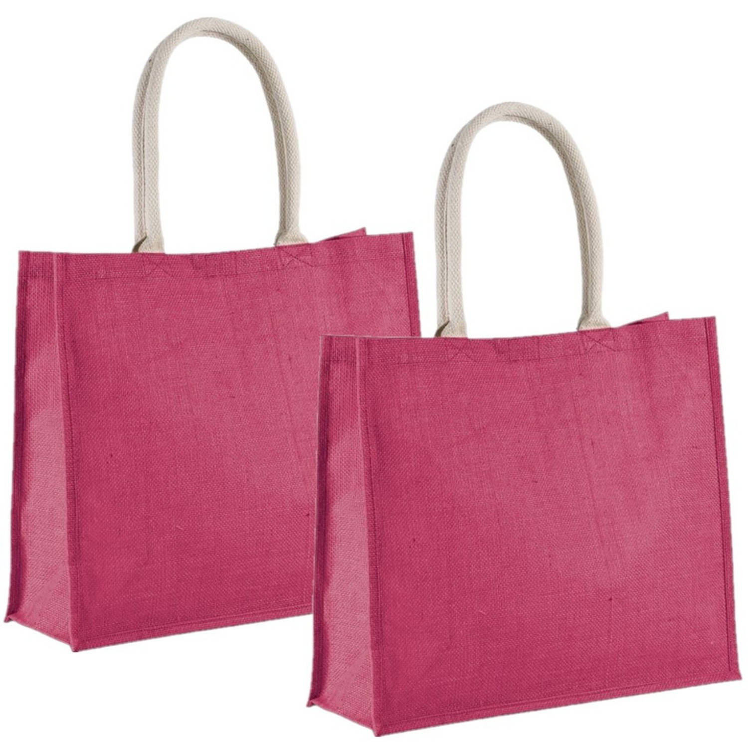 Kimood 2x Stuks Jute Fuchsia Boodschappentassen 42 Cm - Shoppers - Roze