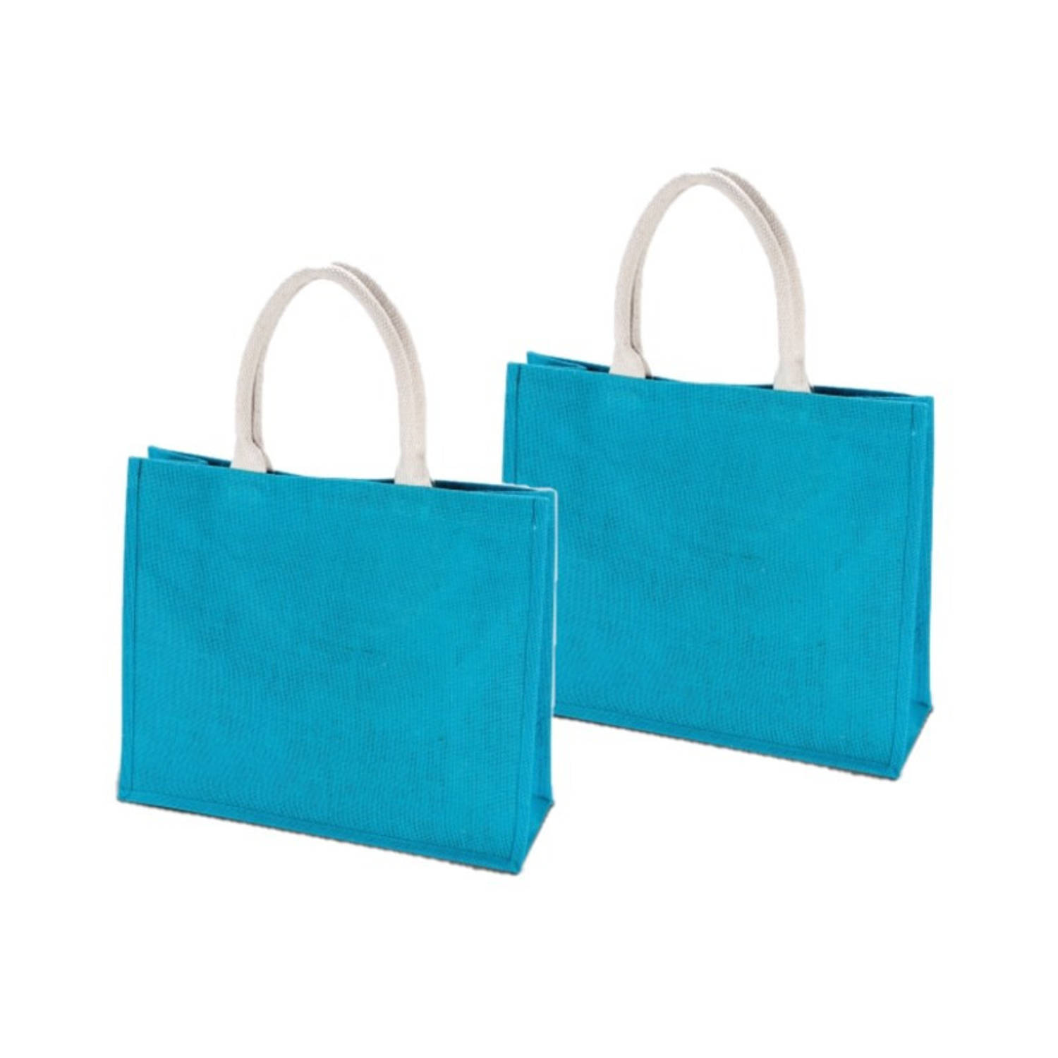 Kimood 2x Stuks Jutee Boodschappentassen 42 Cm - Shoppers - Turquoise