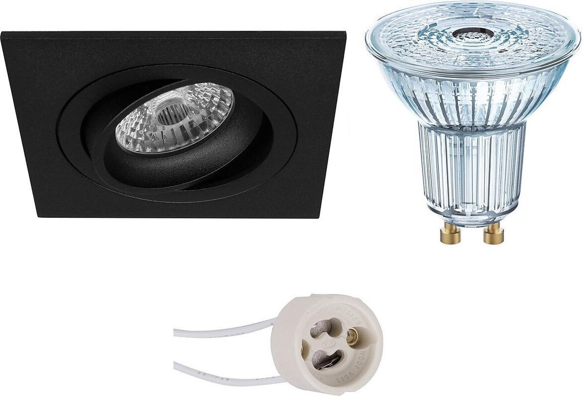 Osram - Led Spot Set - Parathom Par16 930 36d - Pragmi Borny Pro - Gu10 Fitting - Dimbaar - Inbouw Vierkant - Mat - Zwart