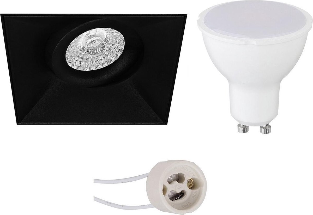 BES LED Led Spot Set - Pragmi Nivas Pro - Gu10 Fitting - Inbouw Vierkant - Mat - 4w - Helder/koud Wit 6400k - Trimless - - Zwart