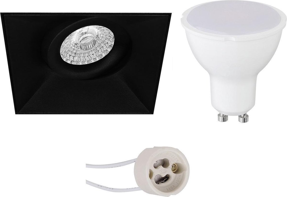 BES LED Led Spot Set - Aigi - Pragmi Nivas Pro - Gu10 Fitting - Inbouw Vierkant - Mat - 8w - Helder/koud Wit 6400k - - Zwart