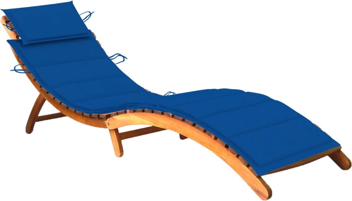 Vidaxl Ligbed Met Kussen Massief Acaciahout - Blauw