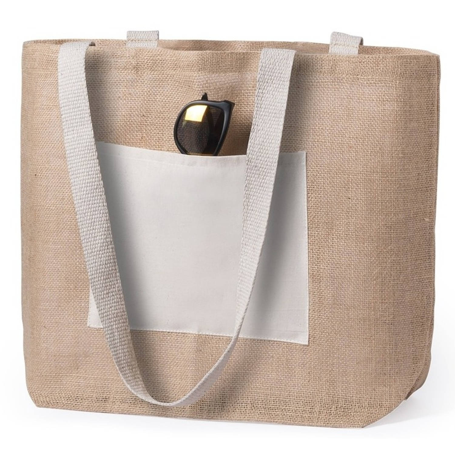 Jute/katoenen Naturel Strandtas 48 Cm - Strandartikelen Beach Bags/shoppers - Beige