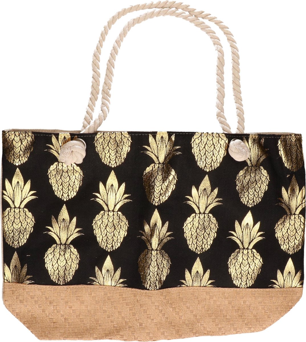 Strandtas Ananas Print/zilver 54 Cm - Strandartikelen Beach Bags/shoppers Met Ritssluiting - Zwart