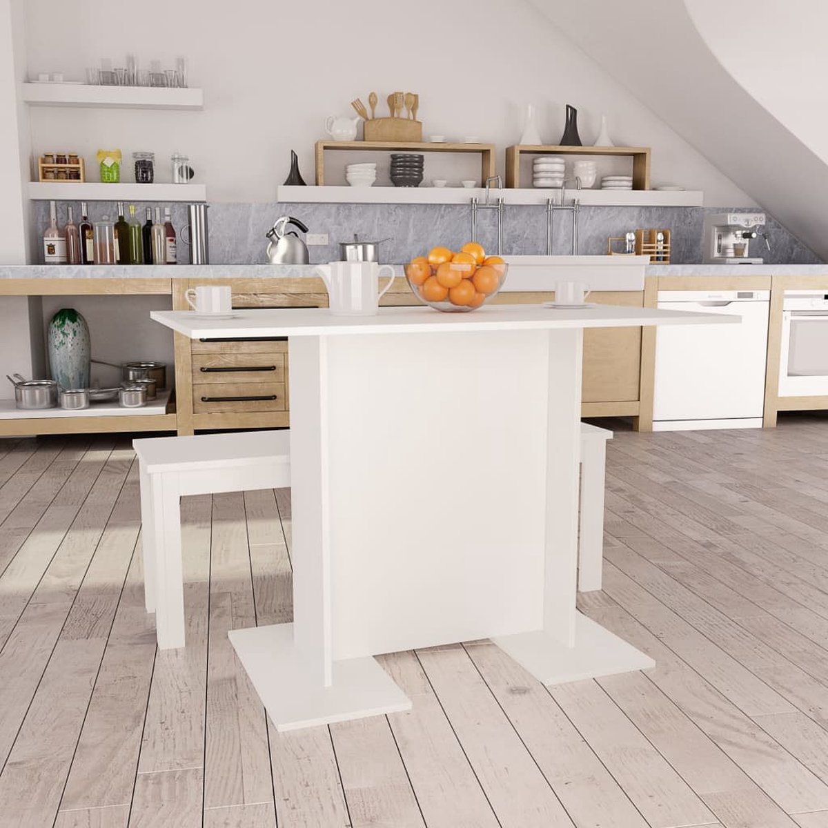 Vidaxl Eettafel 110x60x75 Cm Spaanplaat - Blanco