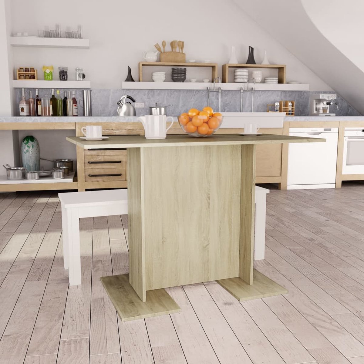 Vidaxl Eettafel 110x60x75 Cm Spaanplaat Sonoma Eikenkleurig - Marrón