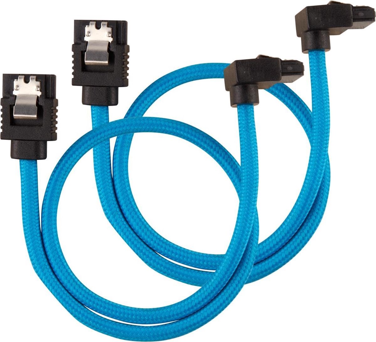 Corsair Premium Sleeved SATA 6Gbps 30cm 90° - Cable SATA - Blauw