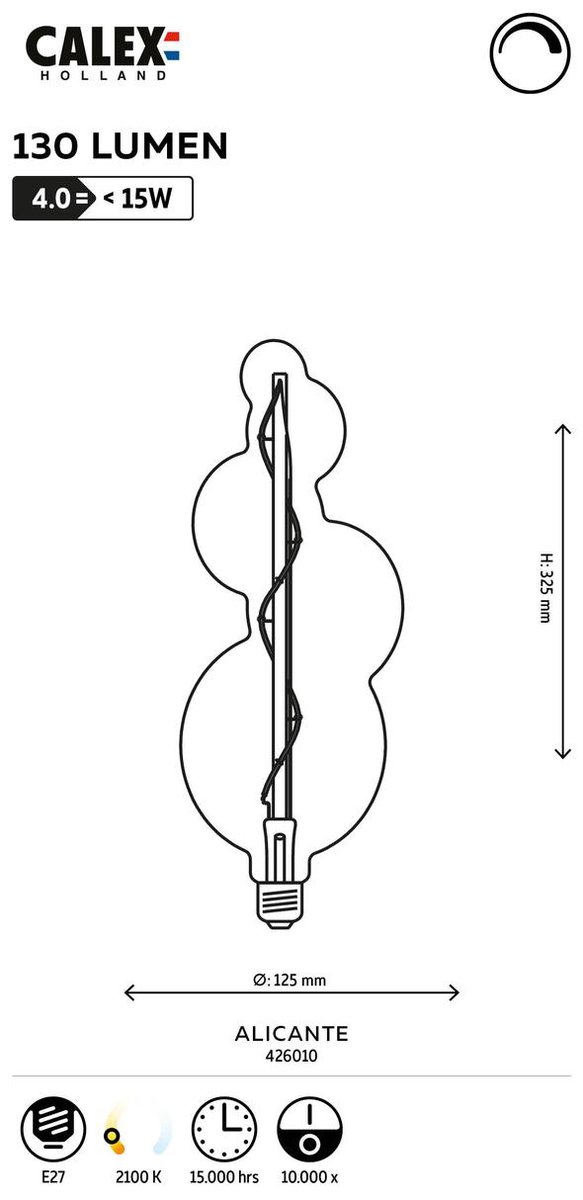 Calex Alicante Lichtbron E27 4W -Ø 12,5 cm - Goud