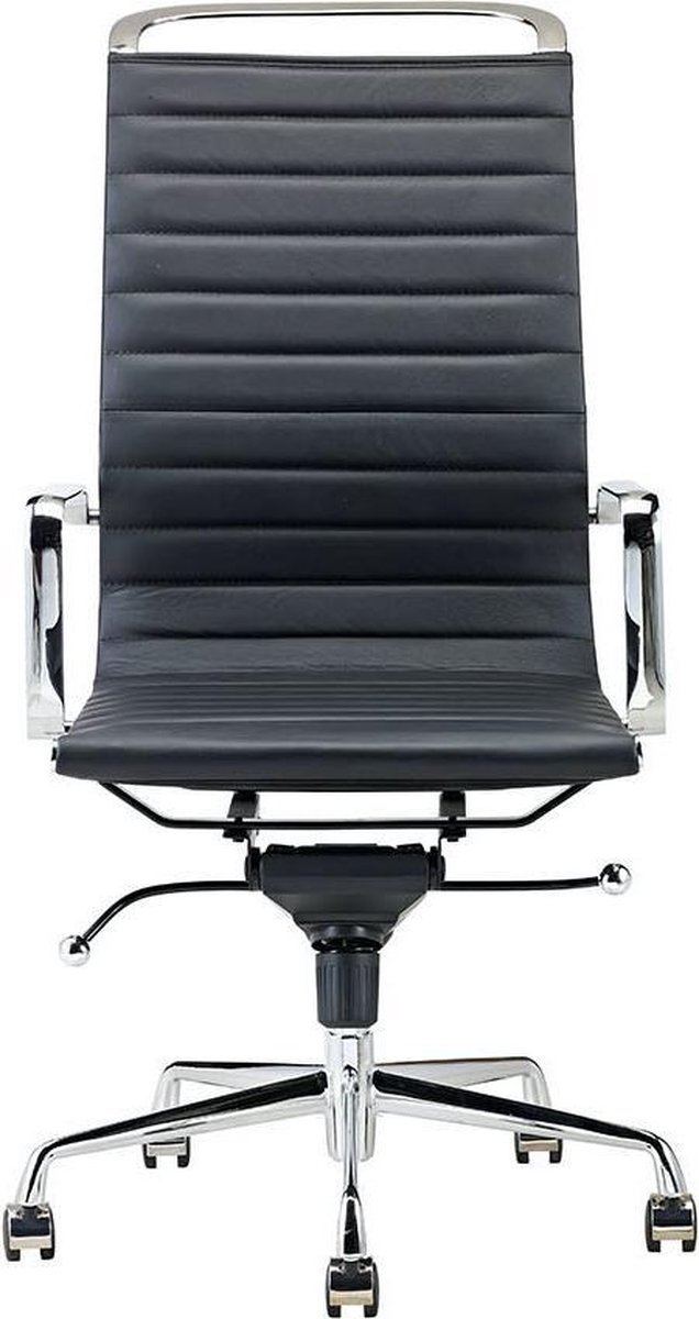 Feel Furniture - Luxe Design Bureaustoel Van 100% Rundleer - Hoge Rugleuning - - Zwart