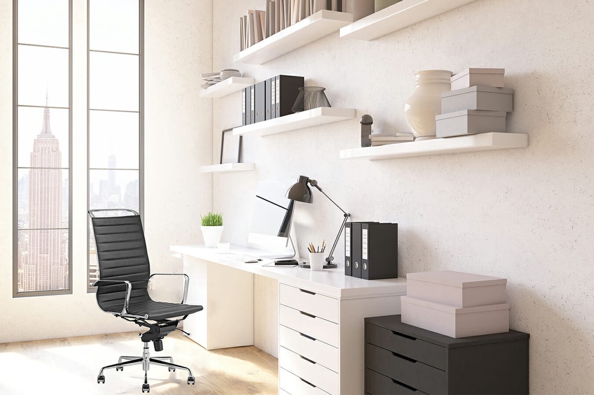 Feel Furniture - Luxe Design Bureaustoel Van 100% Rundleer - Hoge Rugleuning - - Zwart