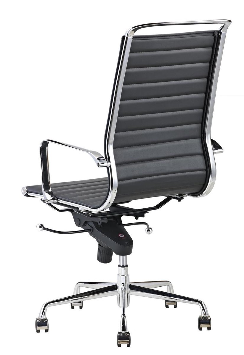 Feel Furniture - Luxe Design Bureaustoel Van 100% Rundleer - Hoge Rugleuning - - Zwart