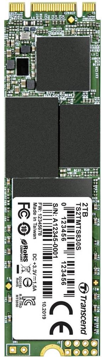 Transcend TS2TMTS830S SATA M.2 SSD 2280 harde schijf 2 TB 830S Retail M.2 SATA 6 Gb/s