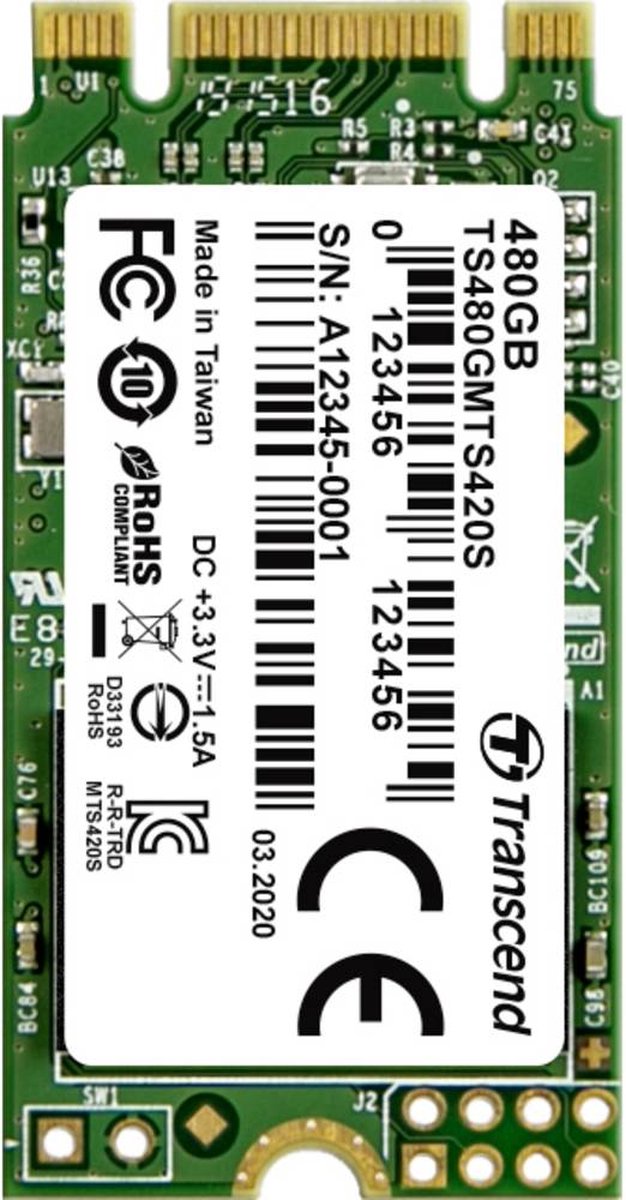 Transcend TS480GMTS420S SATA M.2 SSD 2242 harde schijf 480 GB 420S Retail M.2 SATA 6 Gb/s