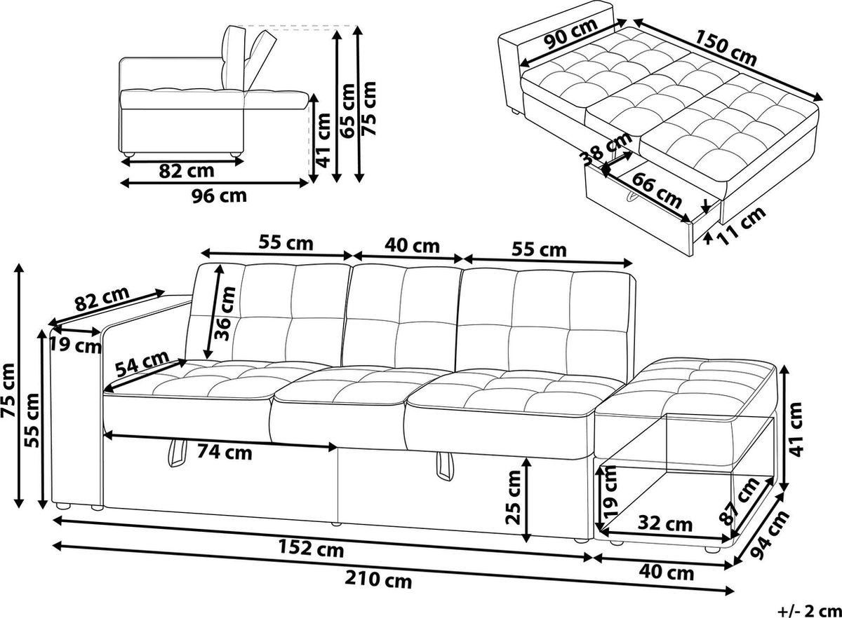 Beliani Falster Slaapbank Polyester 94 X 210 Cm - Grijs
