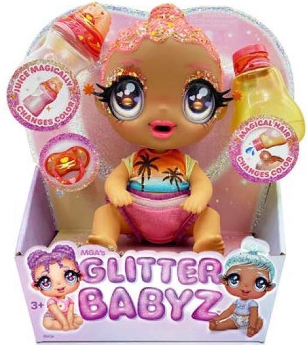 MGA Glitter Babyz Doll- Pink (Palm Trees) - Coral