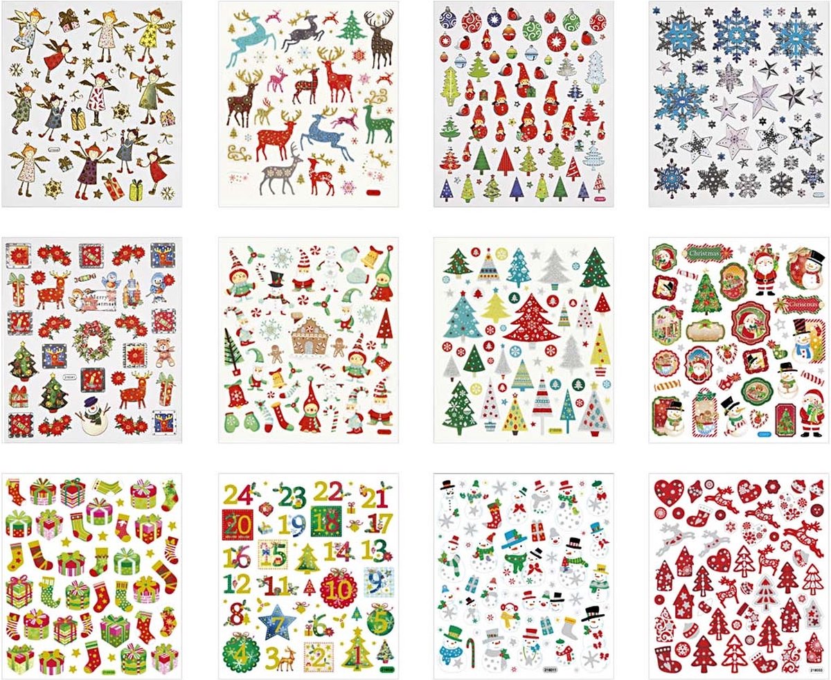 Creotime Stickerboek kerstmis 12 vellen 15,5 x 15 cm 584 stuks