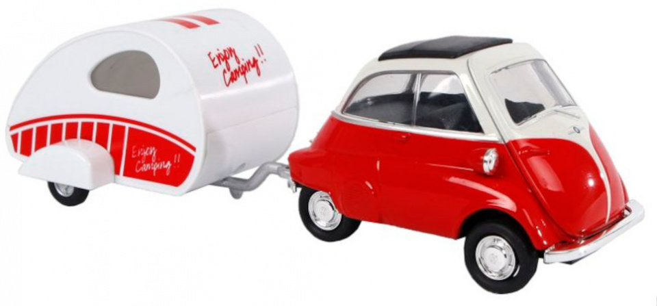Welly auto BMW Isetta 18,5 cm rood/wit 2 delig - Roze