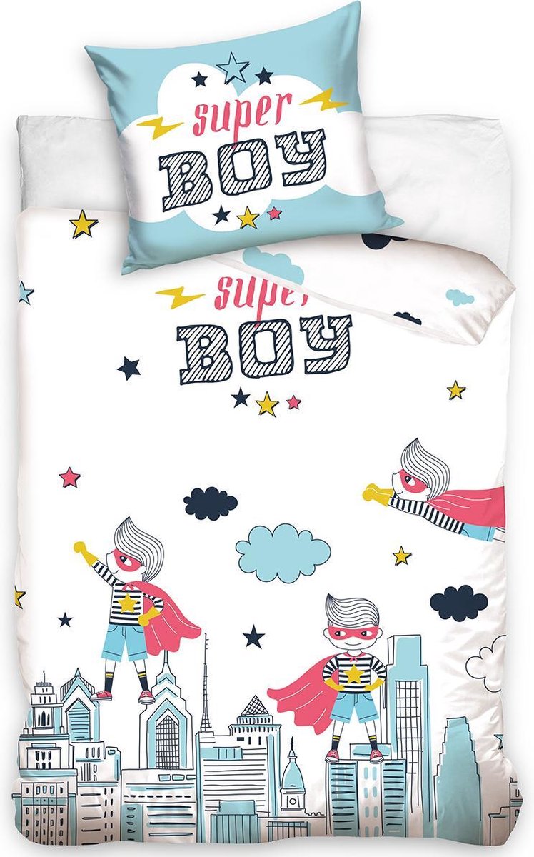Super Boy dekbedovertrek Skyline 200 x 140 cm katoen - Wit