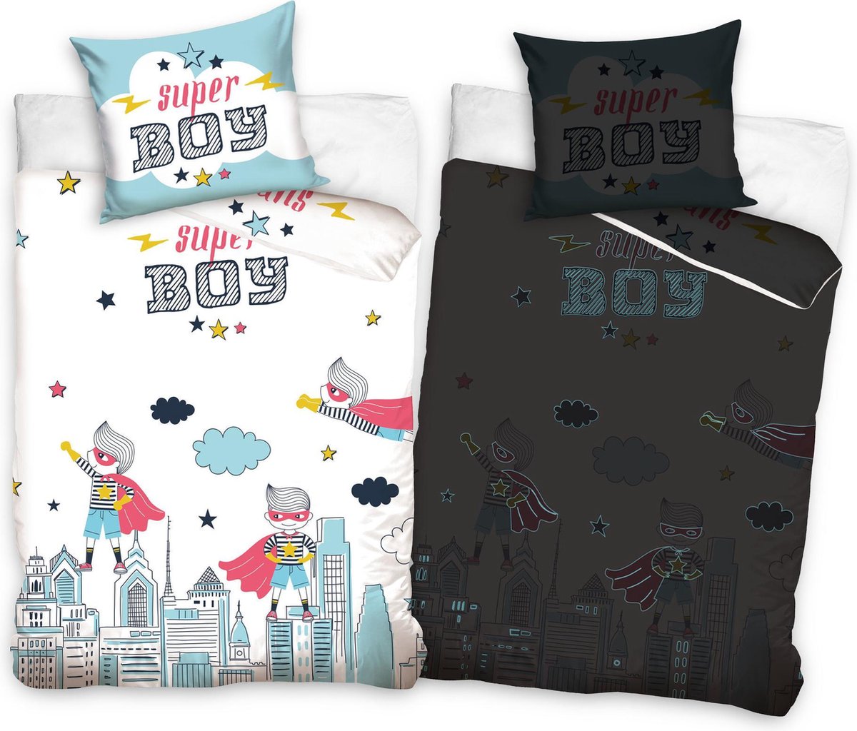 Super Boy dekbedovertrek Skyline 200 x 140 cm katoen - Wit